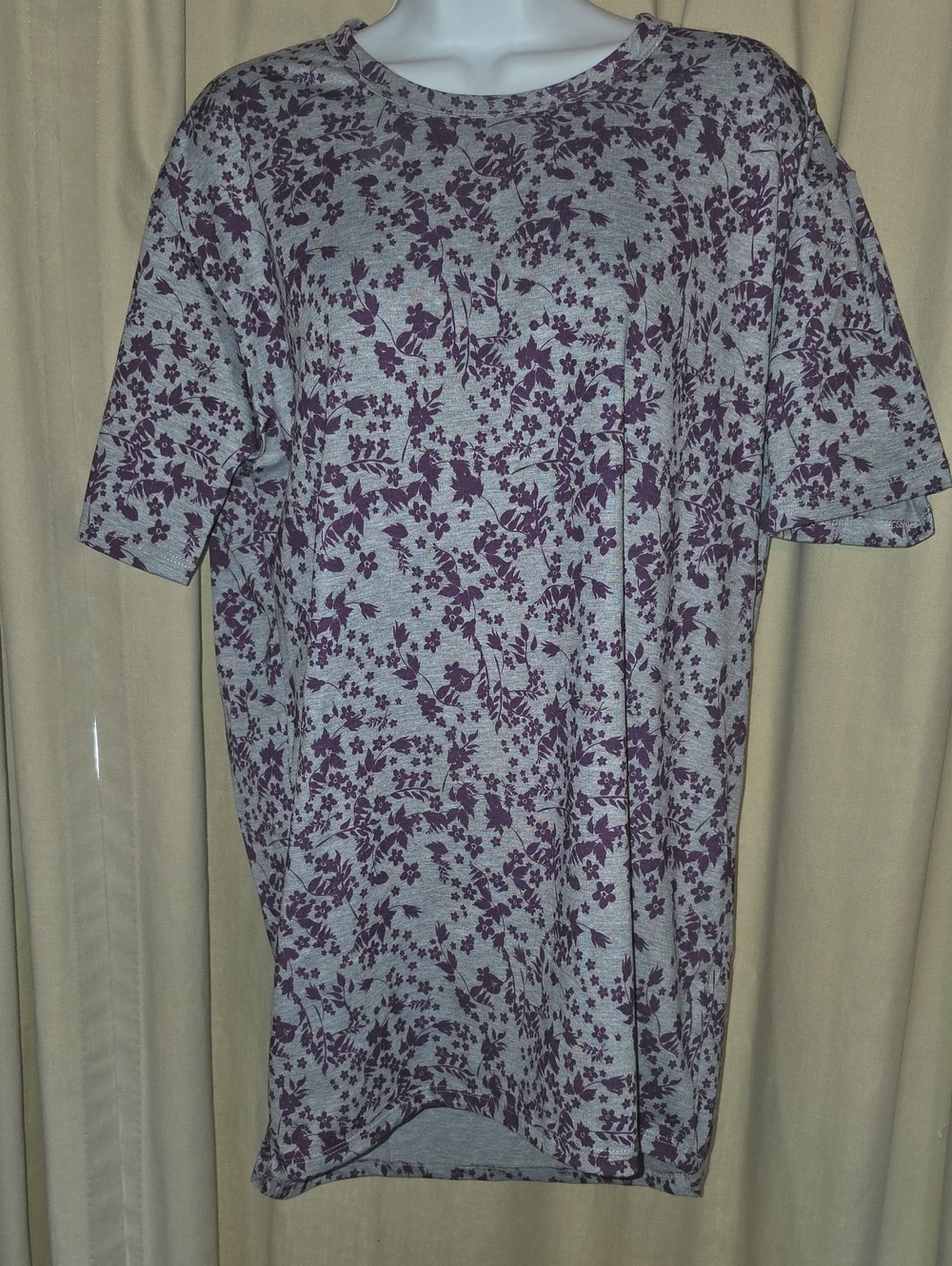 LuLaRoe Mens Patrick Grey Tee with Purple Floral Print Womens Tunic NWOT